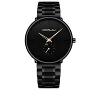 CRRJU Montres Hommes Ultra Thin Black Minimalist Quartz with Milanese Mesh Stainless Steel
