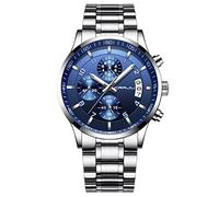 CRRJU Orologio Uomo da Polso Cronografo Impermeabile Analogico Quarzo, Classico Acciaio Inossidabile Cinturino, Sportivo Cronometro, Elegante Orologi, Quadrante Grande con Data