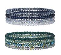Crrynuo 2 bracciali da donna con perle di cristallo boho alla moda, con pietre multistrato alla moda, per coppia/amicizia/partner (blu profondo + verde profondo), Taglia unica, Perline di alta qualità