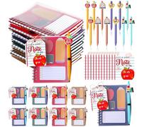 Crtiin 12 Sets Teacher Appreciation Gifts Spiral Notebooks with Back to School Theme Sticky Note Ballpoint Pens Thank You tags with Gift Bags for Teacher School Office Employee Supplies