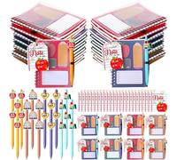 Crtiin 24 Sets Teacher Appreciation Gifts Spiral Notebooks with Back to School Theme Sticky Note Ballpoint Pens Thank You tags with Gift Bags for Teacher School Office Employee Supplies
