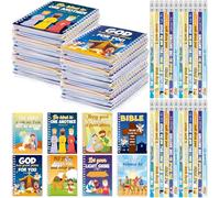 Crtiin Pasqua 48 pezzi includono 24 versi biblici blocco note 24 matite bambini chiesa cristiana regali studenti aula premio religioso notebook bibbia matite preghiera tasca scuola (storia colorata di