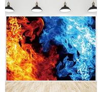 CRTPOD Sfondo artistico per fotografia con ghiaccio e fuoco, 6 x 3 m, colore: blu, acqua, rosso, fiamma, sfondo artistico, per donne e uomini, decorazione per feste di compleanno, banner per servizi