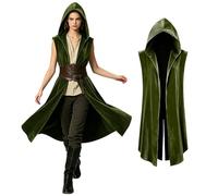 Crubelon Gilet medievale con cappuccio da donna, mantello senza maniche, costume da wam rinascimentale, costume vichingo, Halloween, cosplay, gotico, pirata per giochi di ruolo e festival