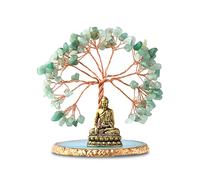 CRUCISRESIN, Statua di Buddha con albero di cristallo curativo, albero della vita per l'energia positiva, decorazione per la casa, per meditazione yoga, verde (B)