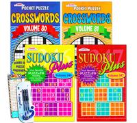 Cruciverba e Sudoku da viaggio, libri di puzzle per adulti e anziani, Super Set ~ Pacchetto di 4 libri di cruciverba e sudoku da viaggio (oltre 3