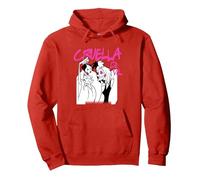 Cruella De Vil Collared Felpa con Cappuccio, Unisex per adulti, Rosso, L