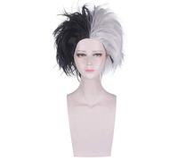 Cruella de vil cosplay parrucca mezza parrucca corta in bianco e nero costumi costume resistenti ai capelli sintetici uomini donne donne parrucche da festa di Halloween