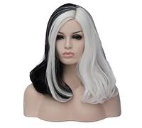 Cruella. De Vil White & Black Parrucca for Deville Haille Capelli Resistente al Calore Cosplay Costume Parrucche Parrucca Tappo