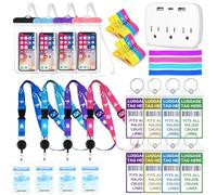 Cruise Essentials Kit Must Haves Set include porta etichette per bagagli da crociera, cordini da crociera, presa elettrica da crociera, fasce per asciugamani e clip, borse impermeabili per telefono