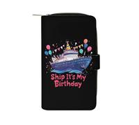 Cruise Ship It's My Birthday - Portafoglio lungo da donna, in pelle PU, organizer per ufficio e viaggio