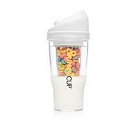 CrunchCup Tazza portatile per cereali in plastica per colazione in viaggio, tazza per cereali e latte per il tuo cereale preferito senza cucchiaio o ciotola, taglia XL, bianco