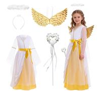 Crunier Costume da Bambino Angelo,Costume da Angelo per Bambini con Halo,Bacchetta Magica,Decorazione con ali d'angelo,Perfetto per Natale,Capodanno,Carnevale e Halloween