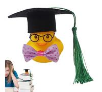 Cruscotto Decorativo A Forma Di Papera Per Auto - Ornamento A Forma Di Papera Di Con Mini Cappello, Papillon, Occhiali In Metallo, Stile Laurea | Divertente Accessorio Per Auto Da Collezione Per