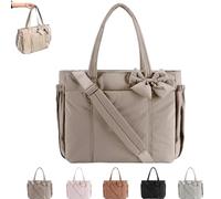 Crush Bow Tote Bag, Fashion Tote with Bow, Fluffy & Lightweight Crush Bows Totes Bag for Women, for Daily Use Work Gym Travel (Camel)