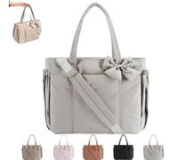 Crush Bow Tote Bag, Fashion Tote with Bow, Fluffy & Lightweight Crush Bows Totes Bag for Women, for Daily Use Work Gym Travel (Grey)