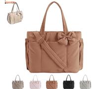 Crush Bow Tote Bag, Fashion Tote with Bow, Fluffy & Lightweight Crush Bows Totes Bag for Women, for Daily Use Work Gym Travel (Brown)