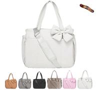 Crush Bow Tote Bag for Women, Fluffy & Lightweight Crush Bow Tote Bag for Women, Perfect with Compartments for Daily, Work (white)