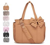Crush Bow Tote Bag for Women, Lightweight Puffy Quilted Bow Handbag Shoulder Bag, 23L, for Work, Gym, Travel (Orange)
