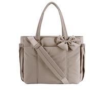 Crush Bow Tote Bag For Women, Lightweight Puffy Quilted Shoulder Bag, for Women Daily, Shopping, Travel (Light Brown)