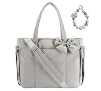 Crush Bow Tote Bag, Puffy Lightweight Purse for Women, Puffy Quilted Shoulder Bag, Fashion Tote with Bow for Daily Use Work Gym Grocery Trave (Gray)