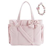 Crush Bow Tote Bag, Puffy Lightweight Purse for Women, Puffy Quilted Shoulder Bag, Fashion Tote with Bow for Daily Use Work Gym Grocery Trave (Pink)