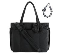 Crush Bow Tote Bag, Puffy Lightweight Purse for Women, Puffy Quilted Shoulder Bag, Fashion Tote with Bow for Daily Use Work Gym Grocery Trave (Black)