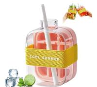 Crush Cup Ice, 2 in 1 Zero Touch Press Ice Cube Mold Water Bottle with Lid and Bin, Ice Cube Bottle, Easy Release Water Bottle Ice Mold for Coffee Juice Beverage (Pink,500ml)