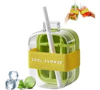 Crush Cup Ice, 2 in 1 Zero Touch Press Ice Cube Mold Water Bottle with Lid and Bin, Ice Cube Bottle, Easy Release Water Bottle Ice Mold for Coffee Juice Beverage (Green,500ml)