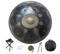 CruSio 9 Note 22 Pollici Handpan, D-Minor 440 Hz Strumento a Percussione Drum in Acciaio, Mandala Performance Musical Strumento Di Guarigione Fatta a Mano Black/Toni Mandala-12 Neri/432Hz