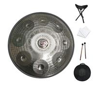 CruSio Strumento Di Tamburo per Mano, D Minore Tamburo a Mano in Acciaio da 22 Pollici con Sacchetto da Viaggio 440Hz, Nero-10/Argento/9Note