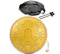 CruSio Tamburo Della Lingua in Acciaio da 14 Pollici, 15 Note Tamburo a Mano Strumento a Percussione in Padella con Sacca da Trasporto Del Tamburo 2 Bacchette Altri Accessori per la Meditazione Yoga G