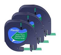 Cruxer Colour Direct - Nastro di ricambio per etichette Dymo 91204, nero su verde, 12 mm x 4 m, compatibile con Dymo LetraTag LT100H LT100T LT110T QX50 XR XM 2000 Plus, 3 pezzi