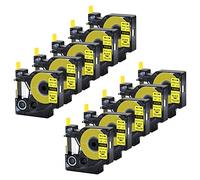 Cruxer Confezione da 10 tubi termorestringenti di ricambio per Rhino A18056 18056 1/2" 12 mm nastro termorestringente nero su giallo per etichettatrice Rhino 4200 Rhino 5000 Rhino 5200 Rhino 6000