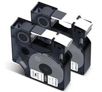 Cruxer Confezione da 2 pezzi compatibili con Dymo Rhino A18051 S0718260 tubo termoretraibile industriale, nero su bianco, 6 mm x 1,5 m, ricambio per Dymo LabelWriter e Rhino 1000 3000 4200 5000 5200