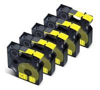 Cruxer Confezione da 5 etichette compatibili con Dymo IND 18433 S0718470 A18433 in vinile, nero su giallo, 19 mm x 5,5 m, ricambio per Dymo Rhino 4200 5000 5200 6000 ILP 219 3M PL150 3M PL200 3M PL3M