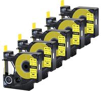 Cruxer Confezione da 5 pezzi compatibili con Dymo Rhino A18052 S0718270 tubo termoretraibile industriale, nero su giallo, 6 mm x 1,5 m, ricambio per Dymo LabelWriter e Rhino 1000 3000 4200 5000 5200