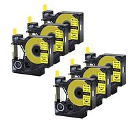 Cruxer Confezione da 6 tubi termorestringenti di ricambio per Rhino A18054 18054 3/8" 9 mm nastro termorestringente nero su giallo per etichettatrice Rhino 4200 Rhino 5000 Rhino 5200 Rhino 6000