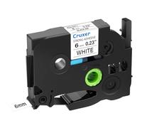 Cruxer Nastro adesivo extra resistente compatibile per Brother TZe S211 6 mm 1/4" nero testo su nastro bianco per PT Cube PTE550 PTP750 PTD210 PTD450 PTH110 PTD400AD PT710BT