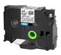 Cruxer - Nastro adesivo per etichette Brother TZE155, TZ155, 24 mm, con testo bianco su nastro trasparente di ricambio per P-Touch PTD600, D600VP, PTP700, P750W, P900W, P950NW PTP710BT PT-9600
