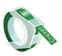 Cruxer Nastro di ricambio per Dymo Omega, nastro adesivo per goffratura Dymo, 9 mm x 3 m, bianco su verde, etichette in vinile per DYMO Omega Junior, confezione da 1