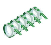 Cruxer Nastro di ricambio per etichette Dymo Omega, nastro adesivo Dymo, 9 mm x 3 m, bianco su etichette in vinile verde per DYMO Omega Junior, confezione da 5