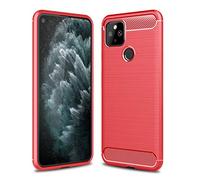Cruzerlite Custodia per Google Pixel 5, Carbon Fiber Texture Design Cover Anti-Scratch Shock Absorption Cover per Google Pixel 5 (2020) (Red)