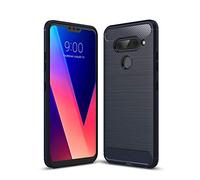 Cruzerlite LG V40 ThinQ Custodia, LG V40 Custodia, Carbon Fiber Shock Absorption Slim TPU Cover for LG V40 ThinQ (Blue)