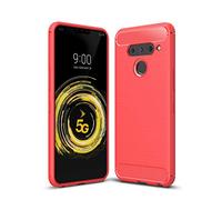 Cruzerlite Custodia per LG V50 ThinQ, Carbon Fiber Texture Design Anti-Scratch Shock Absorption Back Cover per LG V50 ThinQ (Red)