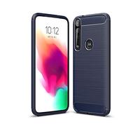 Cruzerlite Custodia Moto G8 Plus, Cover Moto G8 Plus, Carbon Fiber Texture Design Cover Anti-Scratch Shock Absorption Case for Moto G8 Plus (Blue)