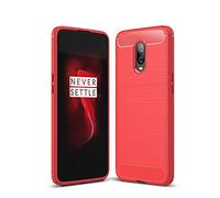 Cruzerlite Oneplus 6T Custodia, Carbon Fiber Shock Absorption Slim TPU Cover for Oneplus 6T (Red)