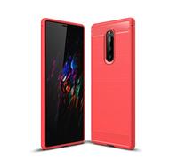 Cruzerlite Custodia per Sony Xperia 1, Cover Carbon Fiber Shock Absorption Slim TPU (Red)