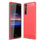 Cruzerlite Custodia per Sony Xperia 1 II, Cover per Sony Xperia 1 II, Carbon Fiber Texture Design Cover Anti-Scratch Shock Absorption Case per Sony Xperia 1 II (Red)