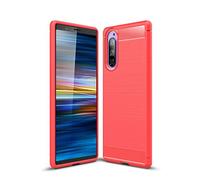 Cruzerlite Custodia per Sony Xperia 5, Carbon Fiber Texture Back Cover Anti-Scratch Shock Absorption Cover per Sony Xperia 5 (Red)